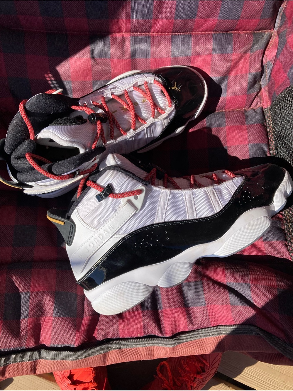 Jordan Kids White/Black/Red High-Top Basketball Sneakers